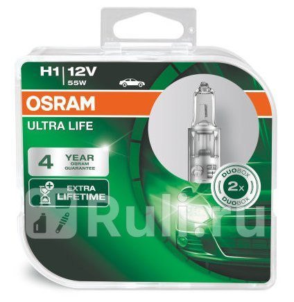 64150ULT_EuroDuo - Лампа H1 (55W) OSRAM Ultra Life 3300K для Автомобильные лампы, OSRAM, 64150ULT_EuroDuo