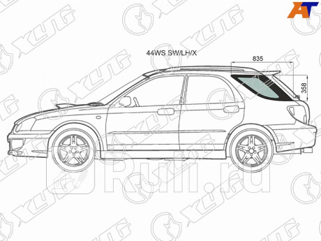 44WS SW/LH/X - Боковое стекло кузова заднее левое (собачник) (XYG) Subaru Impreza GD/GG (2000-2007) для Subaru Impreza GD/GG (2000-2007), XYG, 44WS SW/LH/X