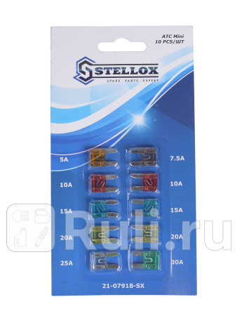 Комплект предохранителей mini плоский 10шт = 7.5-10-15-20-30a x2 STELLOX 21-07918-SX  для прочие, STELLOX, 21-07918-SX