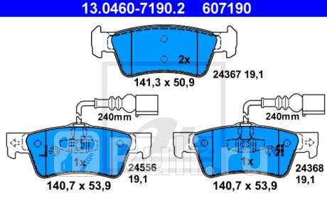 13.0460-7190.2 - Колодки тормозные дисковые задние (ATE) Volkswagen Multivan T5 (2003-2015) для Volkswagen Multivan T5 (2003-2015), ATE, 13.0460-7190.2