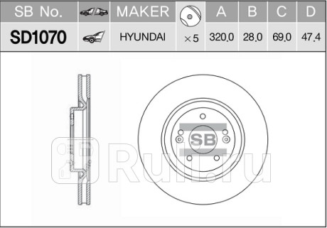 SD1070 - Диск тормозной передний (HI-Q) Hyundai i30 3 (2017-2020) для Hyundai i30 3 (2017-2021), HI-Q, SD1070